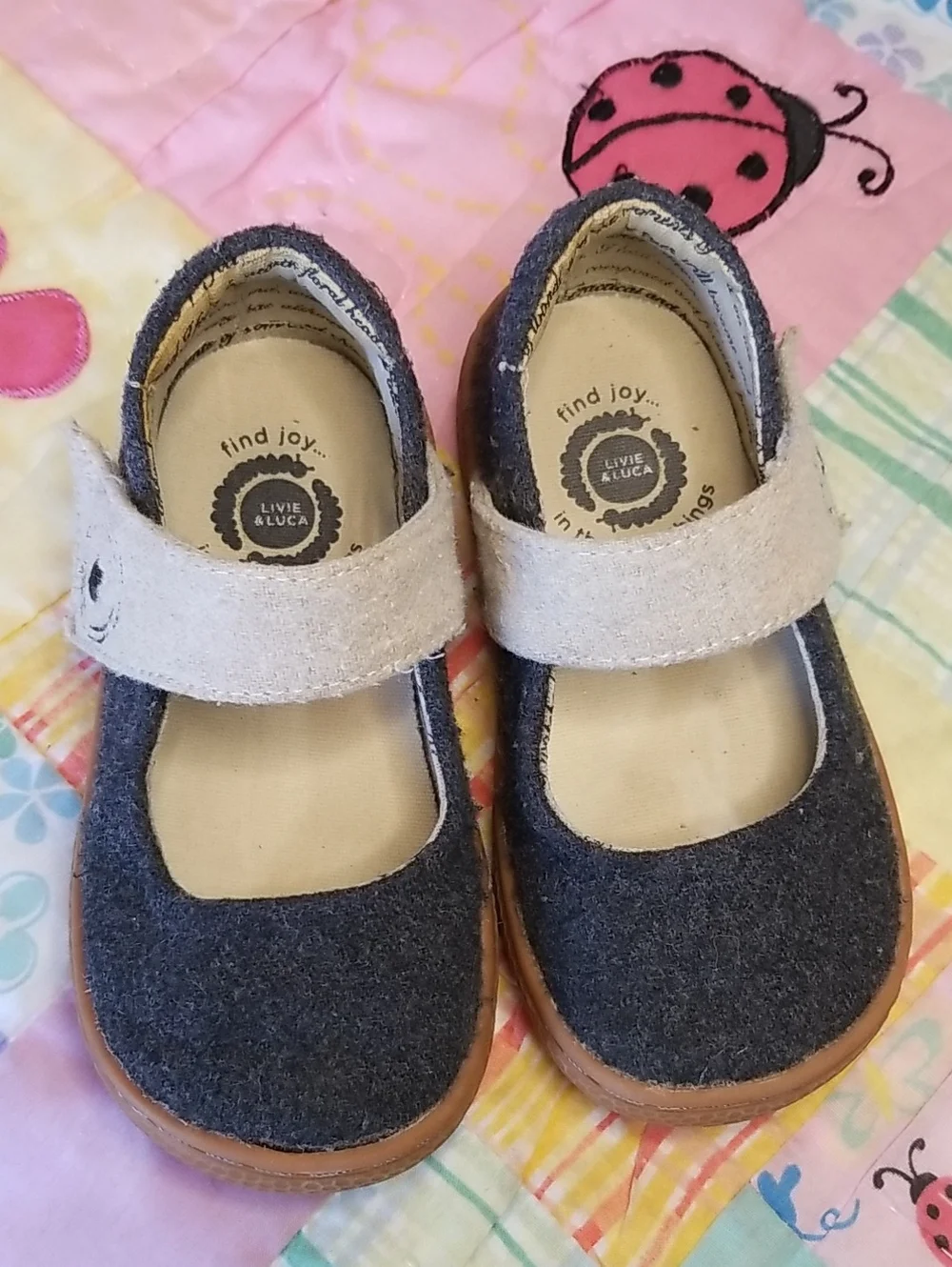 Livie & Luca Charcoal Mary Jane with Beige Strap Size 7 Carta II